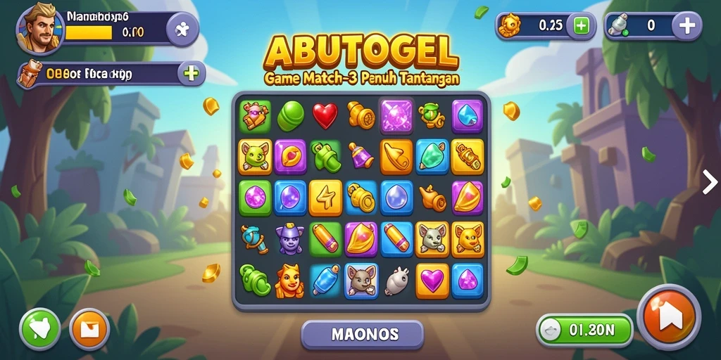 Tampilan gameplay menarik dari ABUTOGEL dengan teka-teki Match-3.