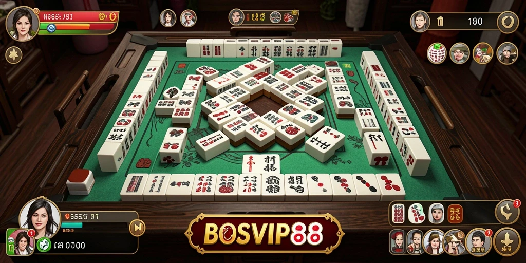 Screenshot gameplay BOSVIP88 menampilkan papan Mahjong yang menarik.