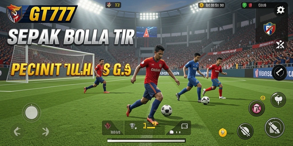 Screenshot gameplay GT777 yang mendebarkan di lapangan sepak bola.
