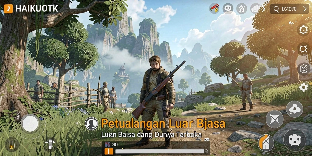 Screenshot gameplay HAIKUOTK yang menampilkan petualangan di dunia terbuka.
