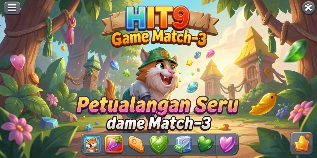Tangkapan layar gameplay HIT9 yang menampilkan berbagai level Match-3.