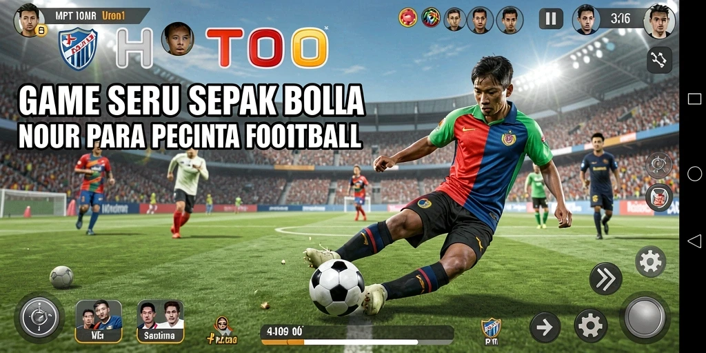 Screenshot gameplay HPTOTO menunjukkan pertarungan seru di lapangan sepak bola.