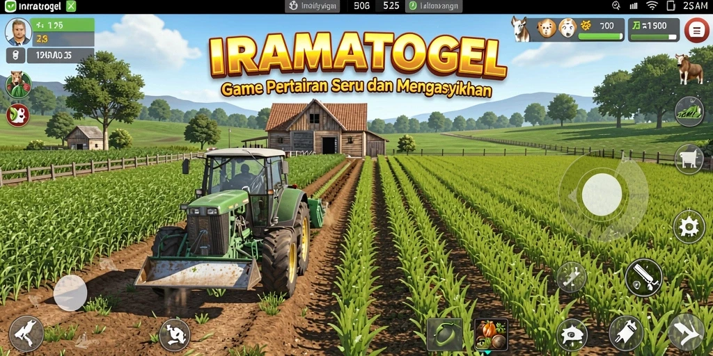 Screenshot gameplay IRAMATOGEL menampilkan pertanian yang indah dan interaktif.