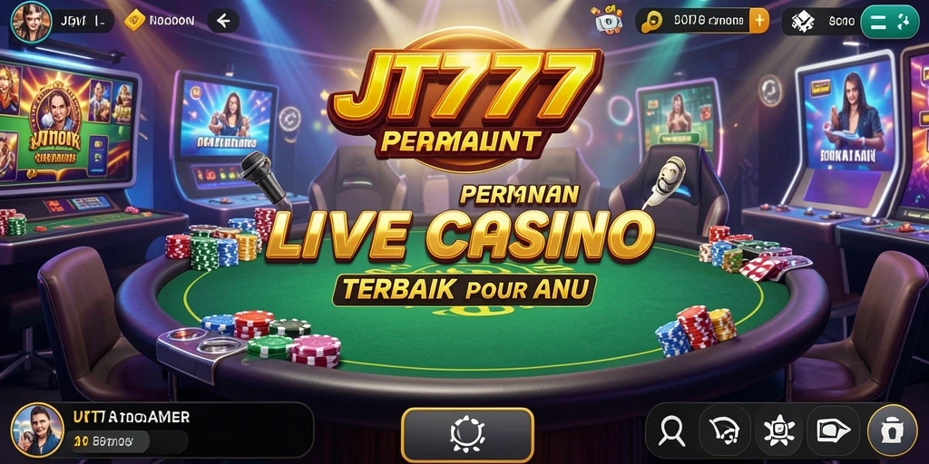 Screenshot gameplay Live Casino JT777 dengan dealer langsung dan pemain aktif.