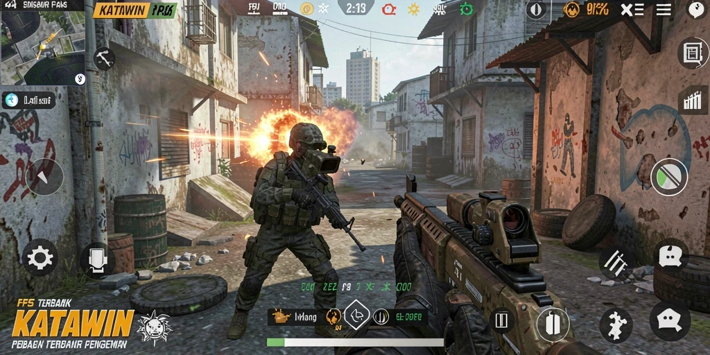 Tampilkan gameplay KATAWIN yang intens dan penuh aksi.