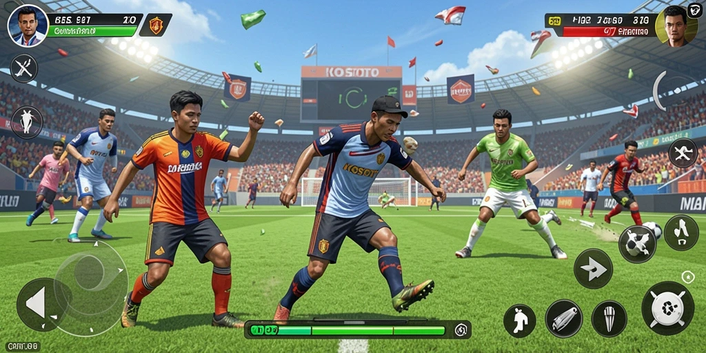 Tampilan gameplay seru dalam KOSTOTO saat bermain olahraga.