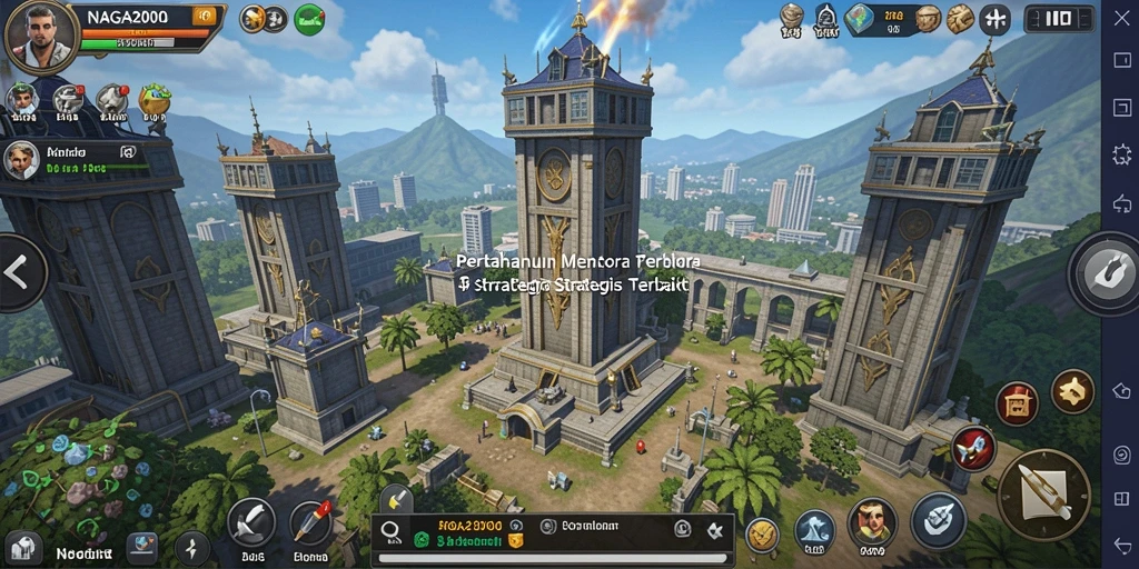 Tampilan gameplay mendebarkan dari NAGA2000 Tower Defense.