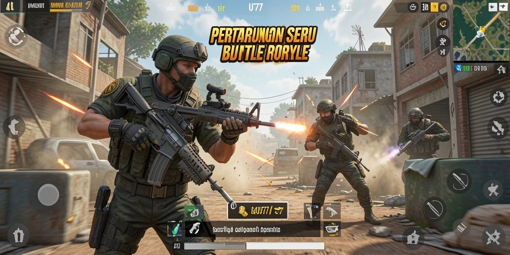 Tampilan gameplay seru di UT77 dengan aksi Battle Royale.